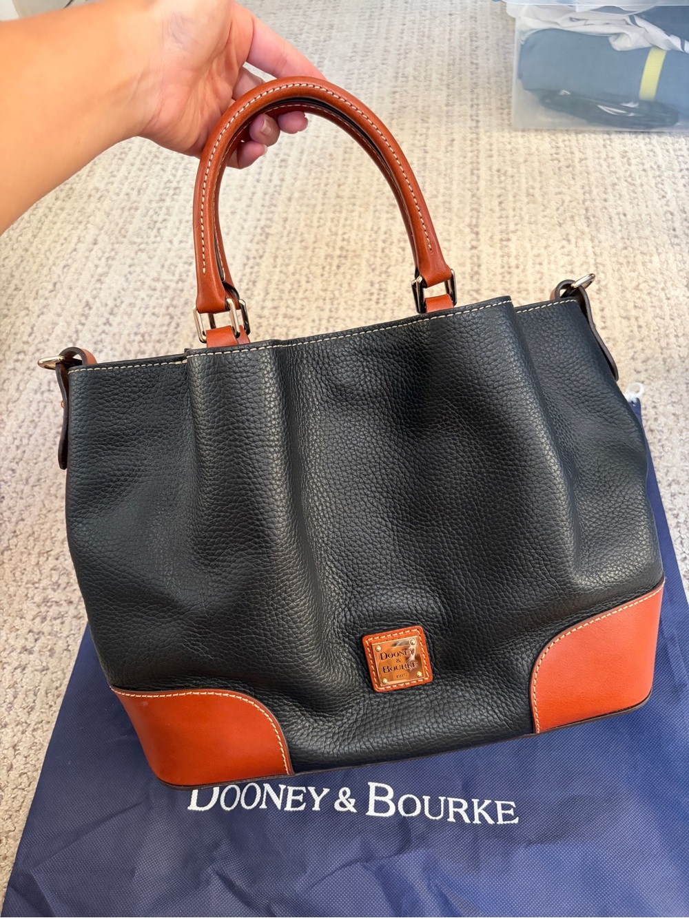 Dooney & Bourke Pebble Leather Brenna Satchel Black Brown + Accessories